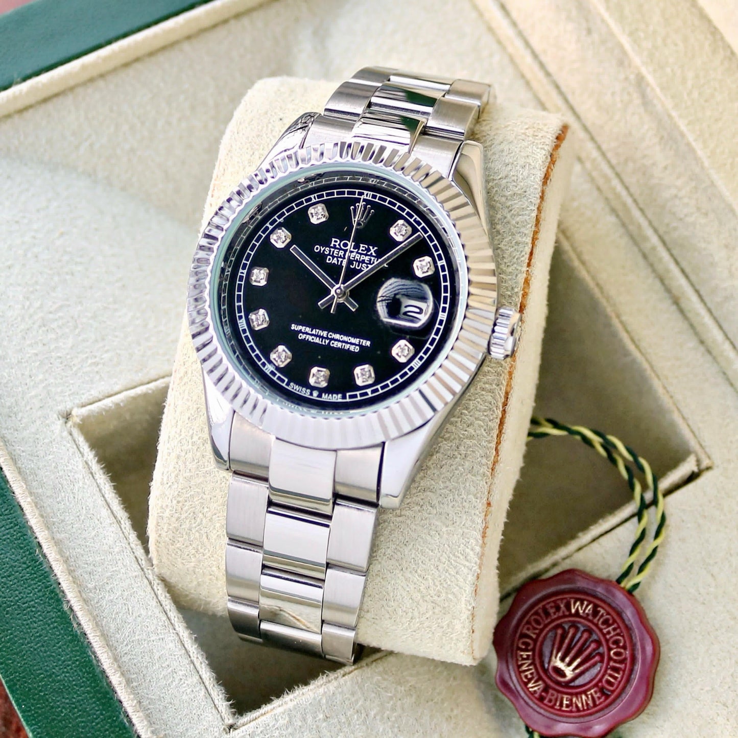 Rolex Oyster Perpetual Datejust Silver Edition with Black Dial – Quartz Movement

