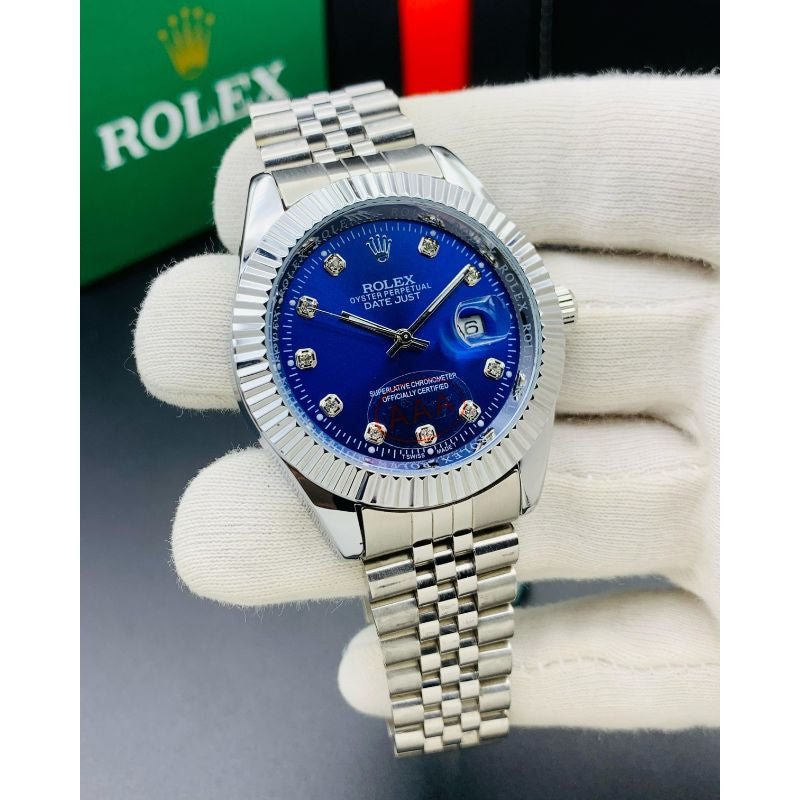 Rolex Oyster Perpetual Datejust Silver Edition with Blue Dial – Quartz Movement
