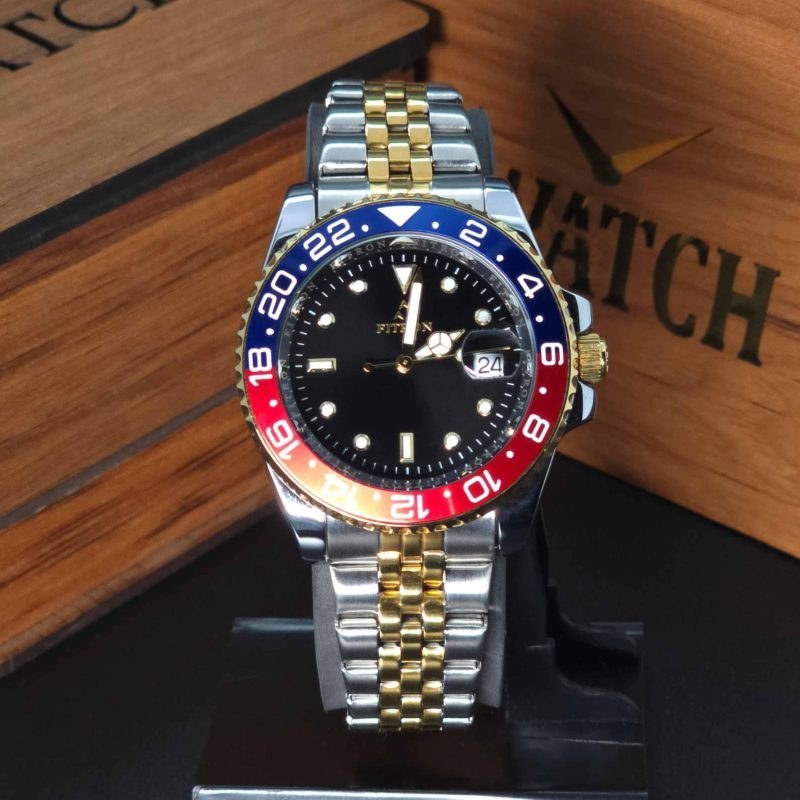 Seastar Deepsea Pepsi watch with black dial, blue-red rotating bezel and stainless steel bracelet