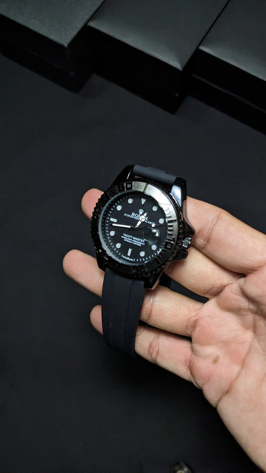 Rolex (Masterpiece) All Black Yacht-Master – Black Dial – Oyster flex Strap