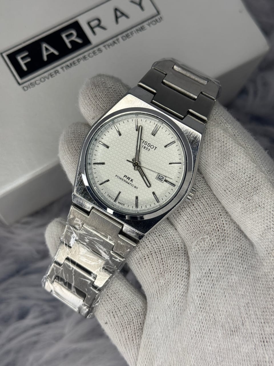 Tissot PRX Powermatic 80 men’s watch with white dial and stainless steel bracelet